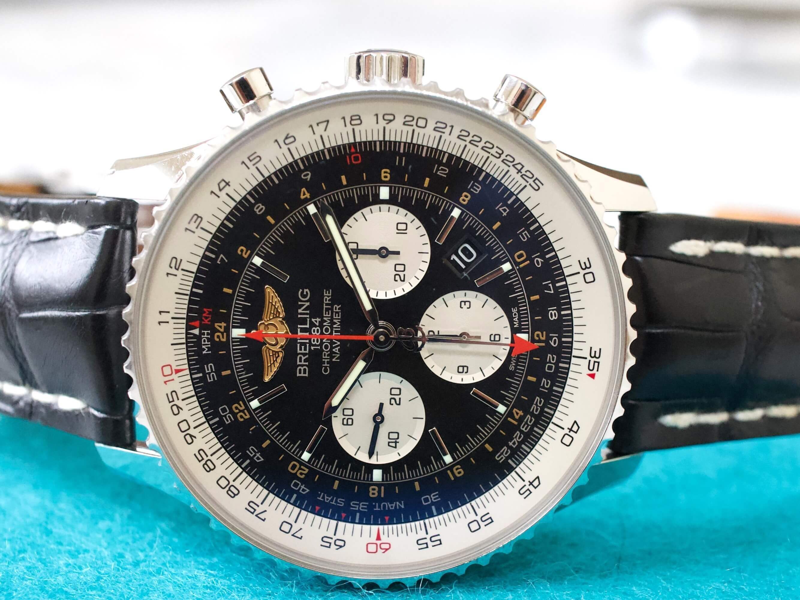 SOLDOUT Breitling Navitimer GMT Chronograph AB04412 48MM w Factory Breitling Box Original Retail for 10 4060 WearingTime Luxury Watches