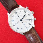 IWC Portuguese IW371446 PORTUGIESER 41MM Box Papers White Dial Factory Brown Strap Buckle - WearingTime Luxury Watches