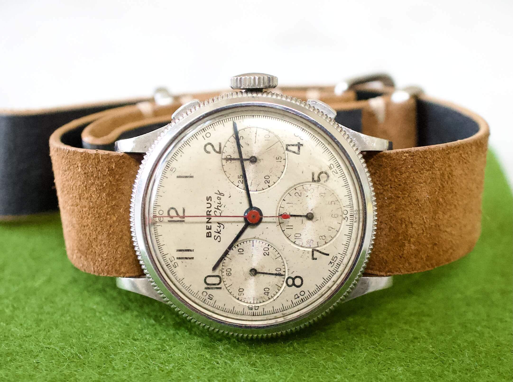 Benrus Sky Chief 38MM Vintage Manual Wind White Dial Chronograph