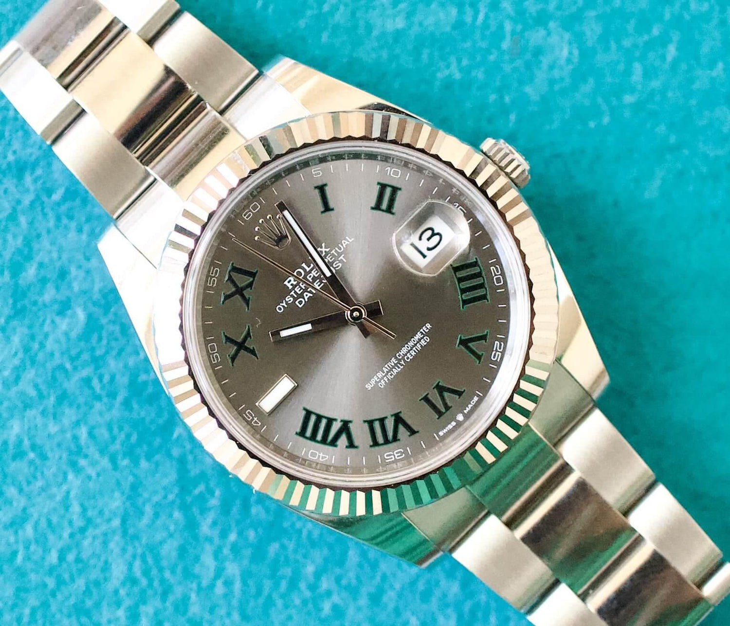 SOLD OUT: Rolex Datejust 41 Wimbeldon 126334 Box and Papers 2022 18K Bezel - WearingTime Luxury Watches