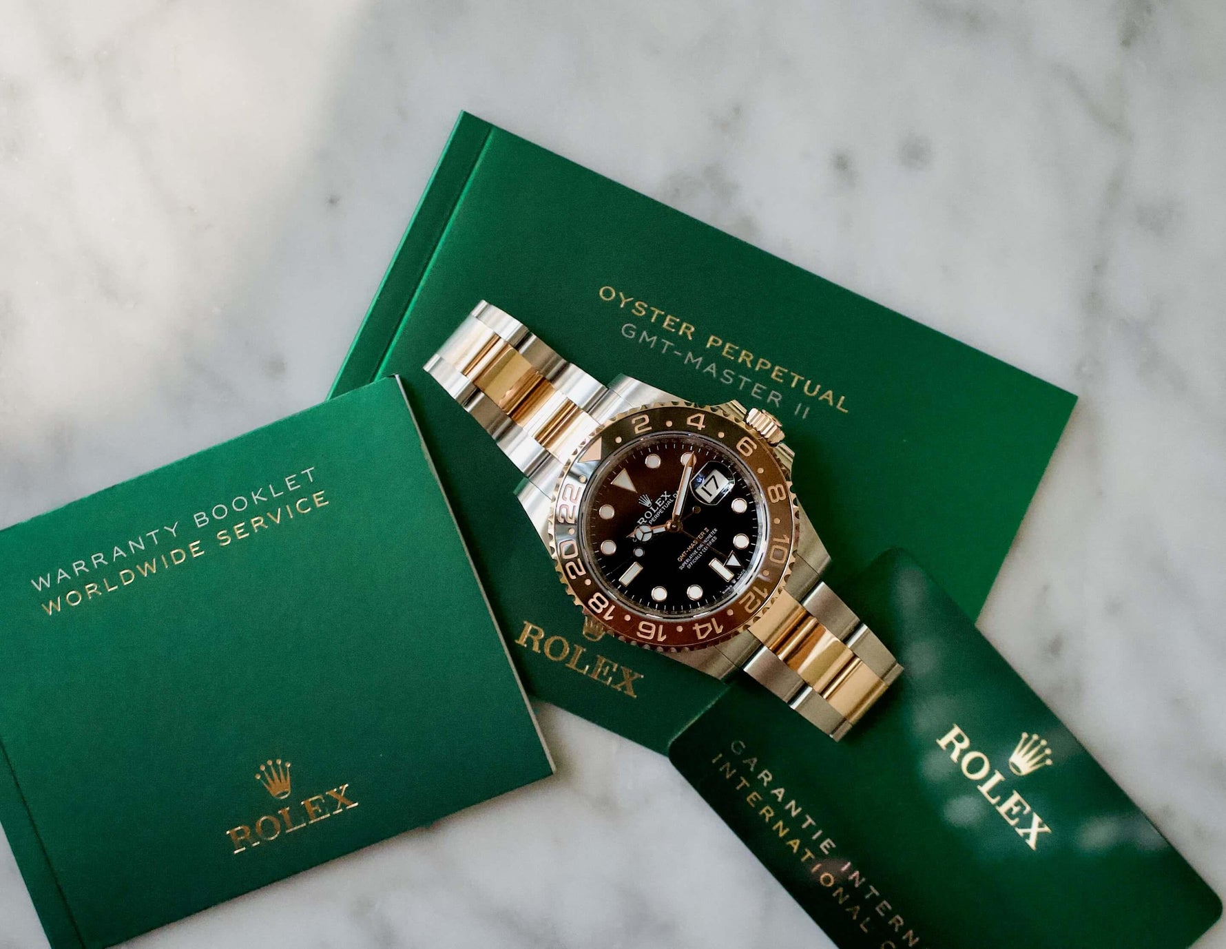 SOLD OUT: Rolex GMT-Master II ROOT BEER Two Tone 18K Gold and Steel 2022 Box and Papers CERAMIC - WearingTime Luxury Watches