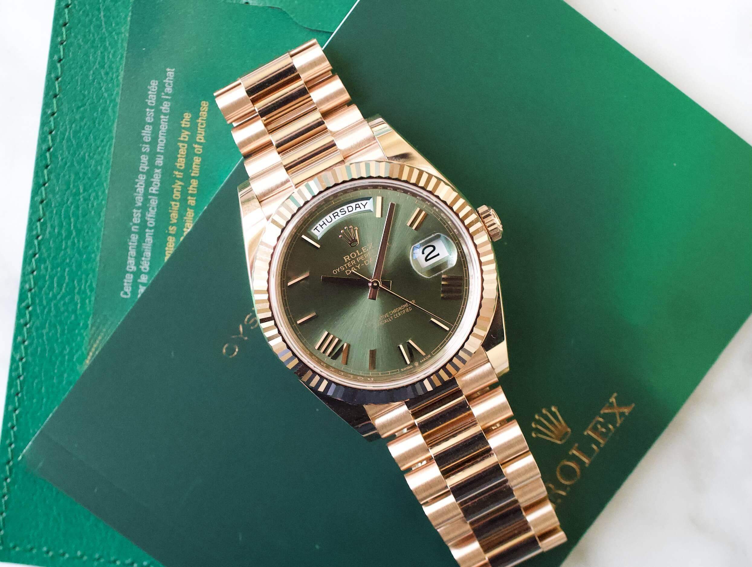 Rolex presidential rose gold green face hot sale