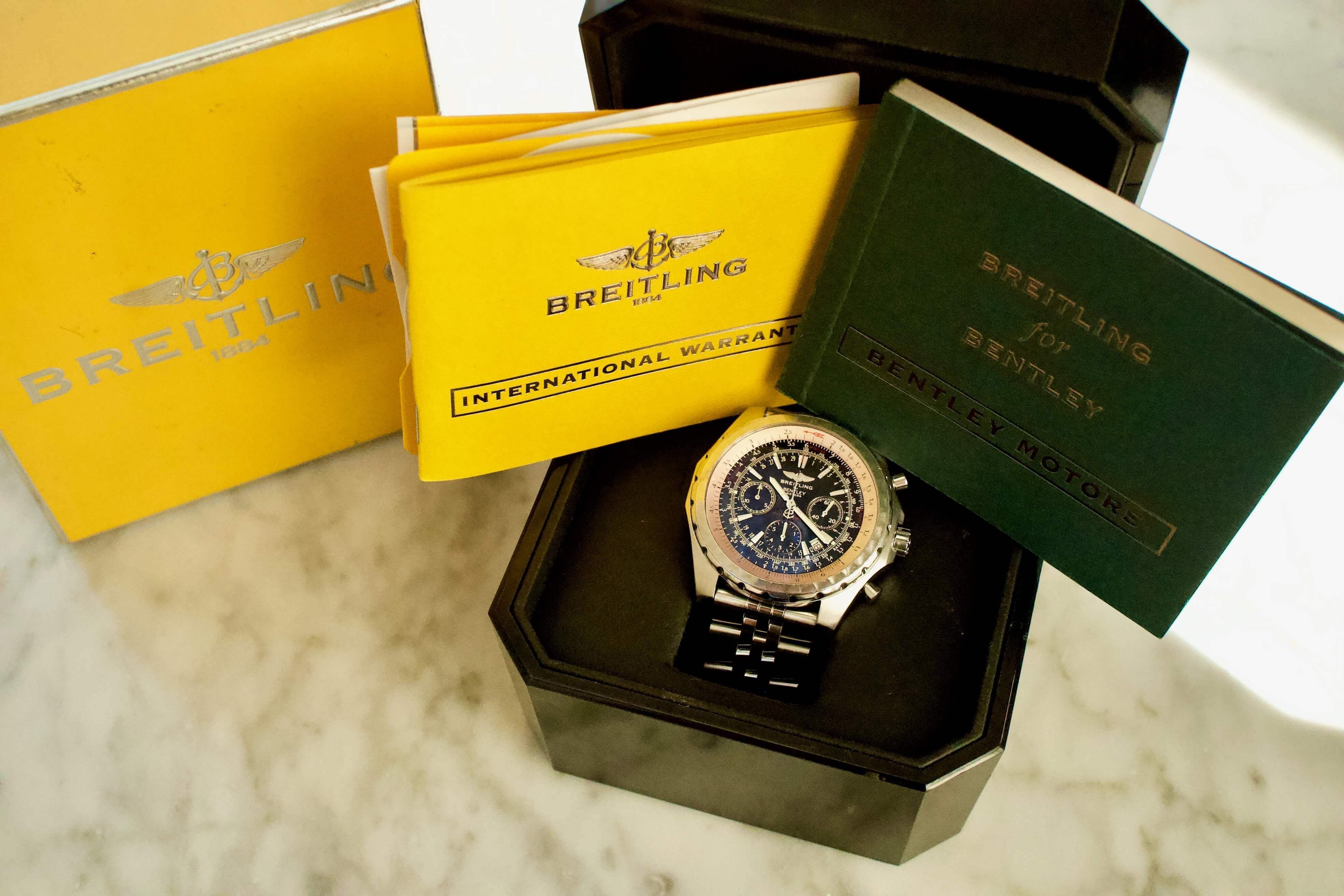 SOLD OUT Breitling Bentley Motors T 47mm Chronograph Bracelet A25363 Box and Papers WearingTime Luxury Watches