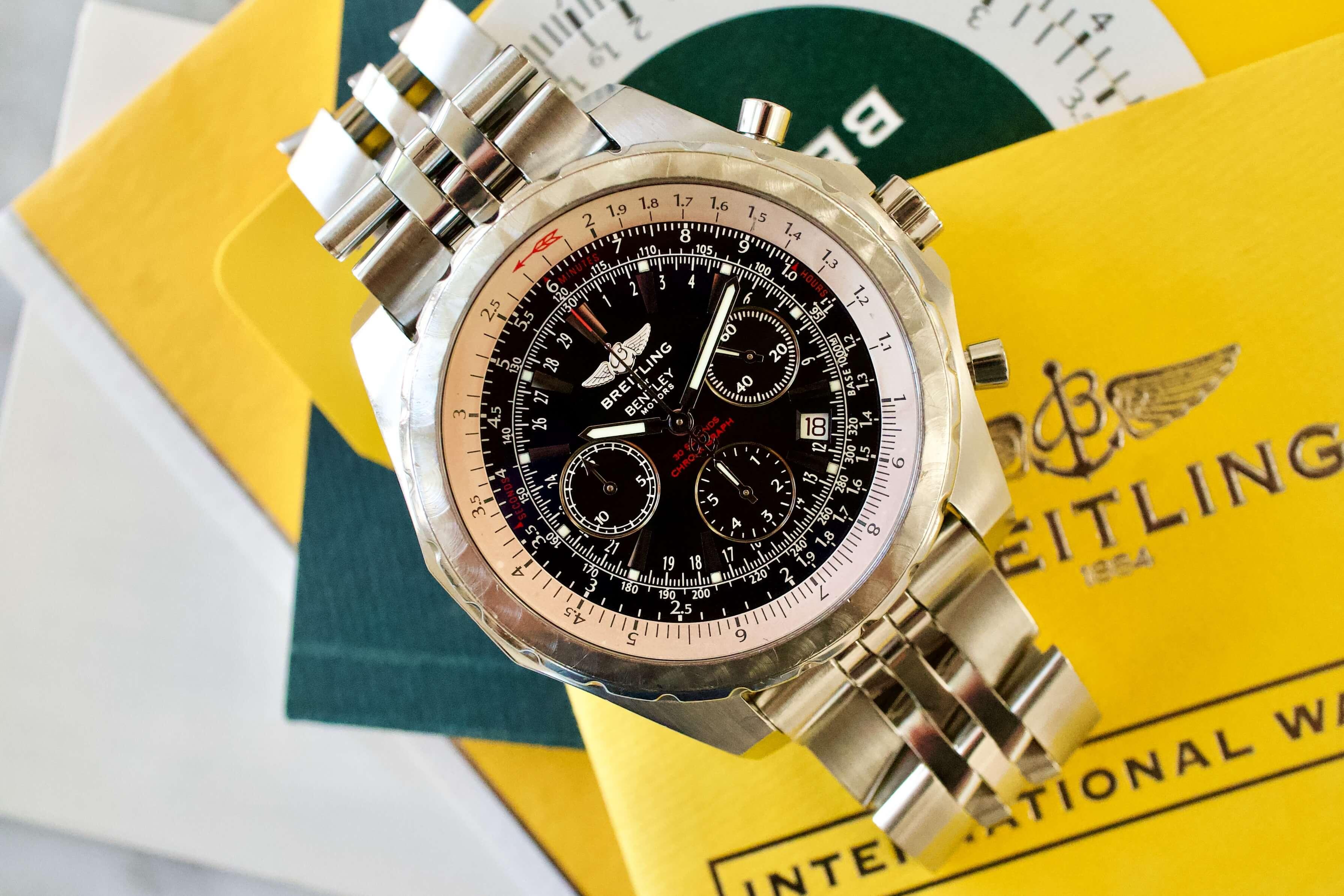 SOLD OUT Breitling Bentley Motors T 47mm Chronograph Bracelet A25363 Box and Papers WearingTime Luxury Watches