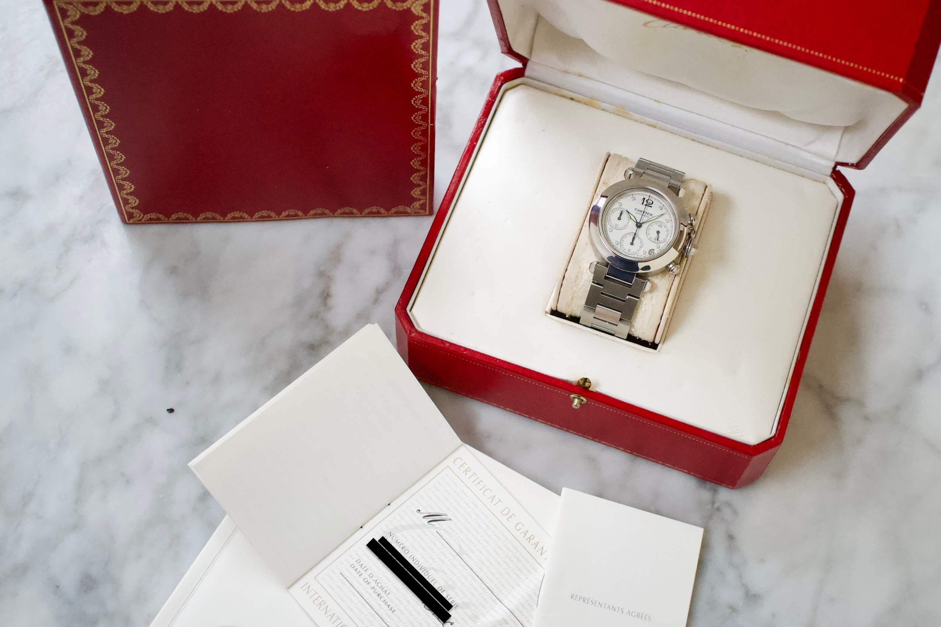 SOLD OUT Cartier Pasha Chronograph 2412 36mm Box and Papers Near Mint WearingTime Luxury Watches