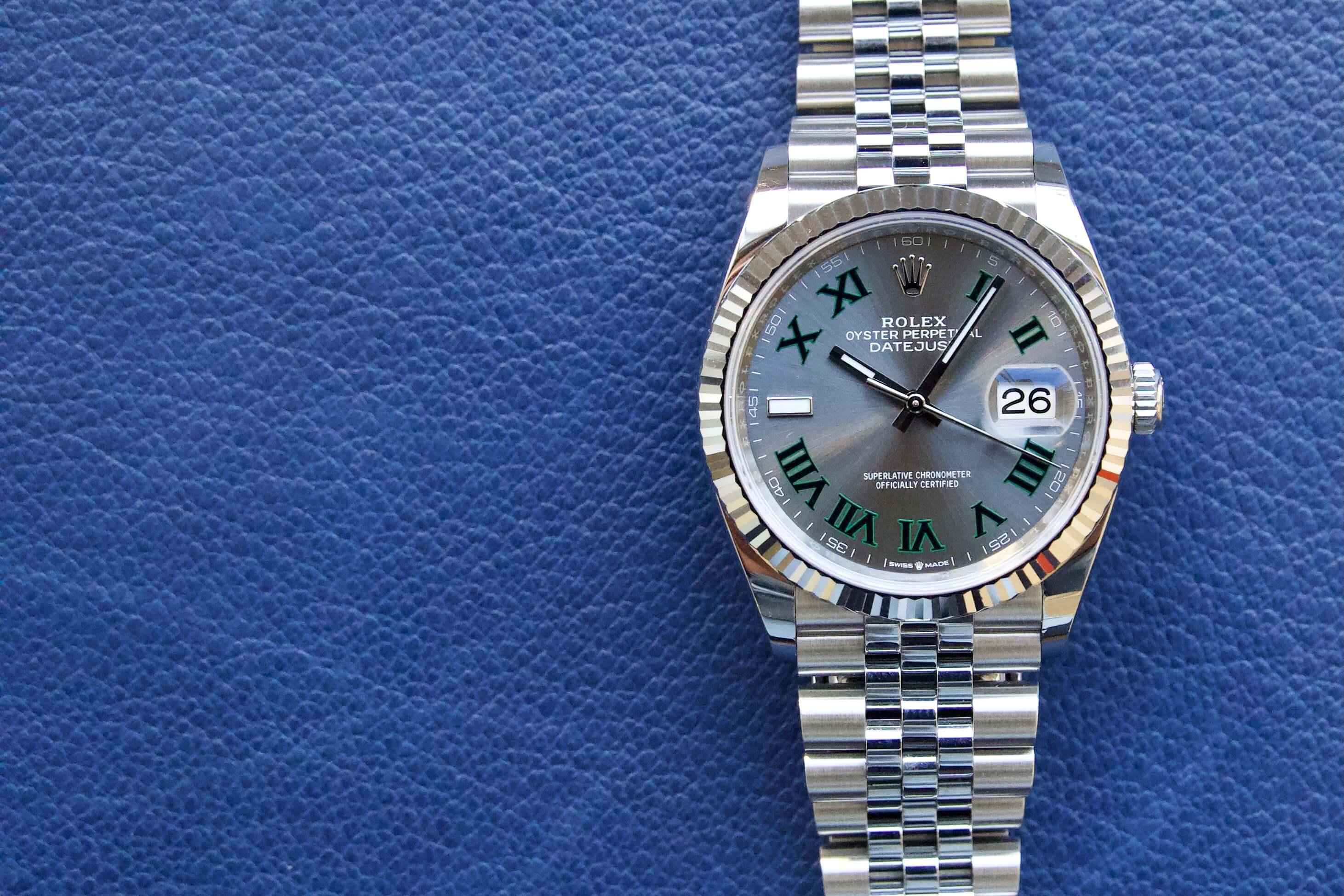 SOLD ROLEX DATEJUST 36 WIMBLEDON Jubilee 126234 GREEN Rhodium