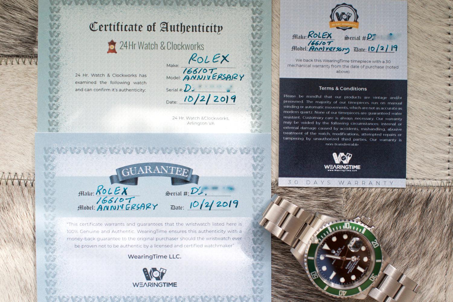 Rolex discount submariner certificate